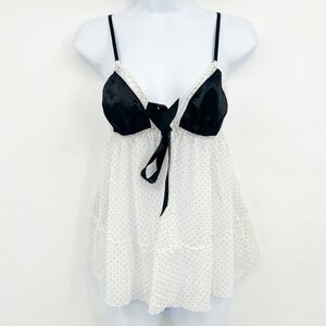 Victorias Secret Sheer Polka Dot Tie Front Babydoll Chemise Lingerie Top Size L